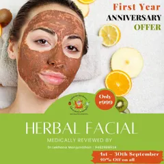 This is an example of a promotional offer for my herbal facial. I use fresh, natural ingredients to create customized face packs that cleanse, nourish, and rejuvenate the skin.