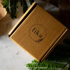 This is my signature packaging: a simple, eco-friendly kraft paper box with my fika logo. It represents my commitment to sustainable, handmade products that are good for you and the environment.