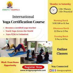 Our International Yoga Certification Course offers a clear and flexible path to becoming a certified teacher. With multiple batches from morning to evening, you can join our online classes without disturbing your current schedule. This is your work from home opportunity to teach yoga across the world.