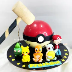 My piñata cakes are always a hit. This Pokémon-themed one, with a Rasmalai cake inside and all-edible figures, was sturdy enough to travel all the way to Lonavala perfectly intact.