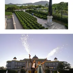 A spectacular shot celebrating the couple's union with cold pyrotechnics in front of the palace at dusk. This is how we create dramatic, celebratory moments during a destination pre-wedding shoot.