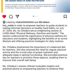 A screenshot of the feedback from my session with teachers at LVIS Noida. The discussion focused on practical strategies for a balanced diet, physical activity, and proper hydration to help educators become healthy role models for their students.