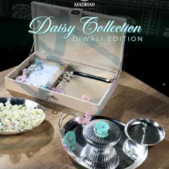 For me, Diwali is a festival of light and elegance. My Daisy Collection Diwali Edition is designed to capture that spirit. This hamper combines timeless design with festive joy, featuring silver-plated serveware and a custom keepsake box that will be cherished long after the sweets are gone.