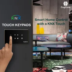 This KNX touch keypad demonstrates how smart control can blend perfectly with modern interior design. With a simple touch, you can activate pre-set scenes or control individual functions like lighting, fans, and blinds.