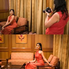 Here is a behind-the-scenes look at me photographing actress Hina Khan at an event. This shows my process and how I work on-location to get the perfect shot, even in a busy environment.