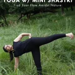 Finding my flow with Ardha Chandrasana in a meadow. My yoga sessions in nature are designed to help you connect with the earth and find your own natural rhythm.
