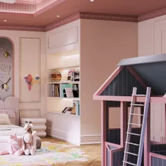 The indoor playhouse is the star of this render, visualized to be a fun and exciting feature for imaginative play.