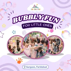 It's all about bubbly fun for the little ones. This image shows kids cheering and playing during one of our exciting bubble showers.