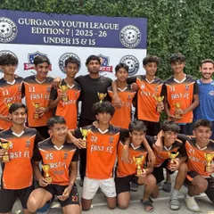 Our U15 champions and their coaches celebrating a perfect season in the Gurgaon Youth League.