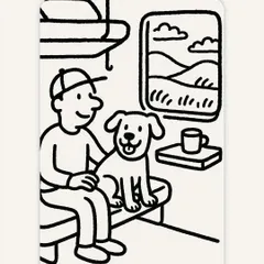 This drawing depicts the cozy experience of traveling with your pet in a train coupe, a popular option for my domestic relocation services in India.