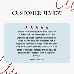 Our Chilli Garlic Oil is a hot favourite. We love this creative review comparing its versatility and flavour to a "hot guy". It's amazing as a dressing, spread, or chutney.