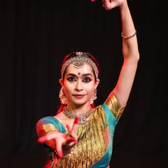 A classic Bharatanatyam pose where every line and gesture contributes to the story. This studio shot captures the elegance and expressive potential of the form.
