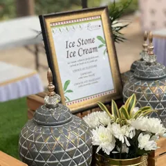Our elegant Ice Stone Ice Cream station, where guests can choose their favorite flavors and mix-ins to be rolled fresh on a frozen stone.