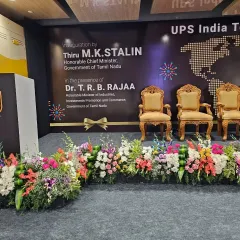 For the UPS India inauguration, I designed a professional stage setup featuring a custom branded backdrop and elegant floral runners. This creates a polished focal point for high profile ceremonies and presentations.