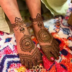 A lovely mandala design for the feet, featuring a central elephant motif and delicate hanging elements for an anklet-like effect.
