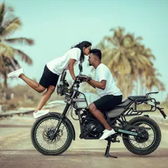 Capturing the fun and adventurous spirit of a couple with their Royal Enfield. This playful pre-wedding concept shoot shows that your story can be told in a way that's uniquely you.