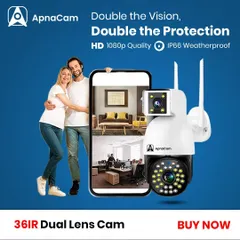 Double the vision, double the protection. Our 36IR Dual Lens Cam offers HD 1080p quality and is IP66 weatherproof, providing comprehensive views for home or office.