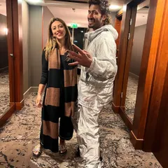 All smiles and great vibes with Vidyut Jammwal on the "Crakk" set. Here he is in a futuristic silver metallic tracksuit, one of the more experimental costumes I designed for the film.