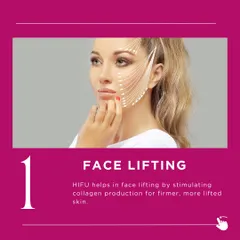 The primary benefit of HIFU is its face-lifting effect. By using focused ultrasound energy, I can stimulate deep structural layers of the skin to produce more collagen, resulting in a firmer, more lifted appearance without surgery.