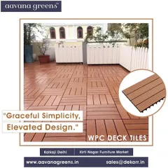 Graceful simplicity, elevated design. These WPC deck tiles have a natural wood look that brings warmth and style to this rooftop terrace, creating a simple yet elegant outdoor floor.