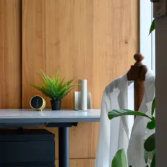 Styling is the final layer that brings a room to life. A simple clock, a small plant, and a sculptural object on the desk add personality and make this executive cabin feel thoughtfully curated.