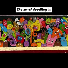 This wall is covered in a crowd of colourful and quirky doodle monsters, each with its own personality. It’s a fun, abstract design that sparks imagination.