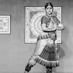 A black and white capture from my Natyanjali performance. This aramandi (a fundamental Bharatanatyam posture) shot highlights the geometry and form of the dance style. The monochrome effect brings a timeless, classic feel to the moment.