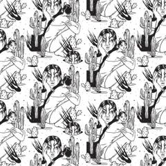 The black and white line art version of the 'Anger' seamless pattern.