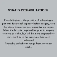 What is prehabilitation? It is the practice of enhancing your functional capacity before surgery. By preparing your body for movement ahead of time, we can significantly improve your post-operative recovery.