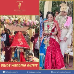 The complete bridal look. We designed this two-tone lehenga to be unique and memorable, perfect for the bride who wants to blend tradition with personal style.