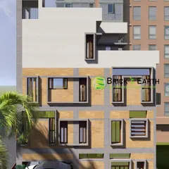 Here is another architectural design approach for a multi-story residence. The focus here was on creating a unique facade with geometric window placements and a mix of plaster and brick finishes.