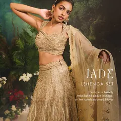 The Jade Lehenga Set is crafted for the modern bride who desires radiance. I focused on creating a heavily embellished ombre lehenga with an intricately adorned blouse and a graceful scalloped dupatta for a truly luminous wedding look.