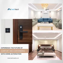 This collage illustrates the core of our service. From a secure digital lock and an elegant keypad to fully automated living and sleeping spaces, we deliver a complete ecosystem for comfort and convenience.