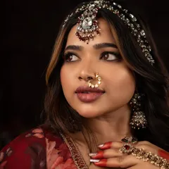 A close-up from my Heeramandi-inspired shoot. We focused on creating a royal, vintage look with flawless skin and defined, expressive eyes.