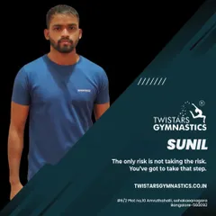 Introducing our coach, Sunil. He knows that gymnastics is all about movement, precision, and timing, and he is dedicated to helping every student master these skills.