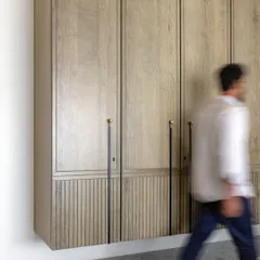 A wardrobe that defies gravity and convention. This floating wardrobe in a Mumbai apartment adds a touch of whimsy and wonder to the everyday routine, perfectly blending style and functionality.