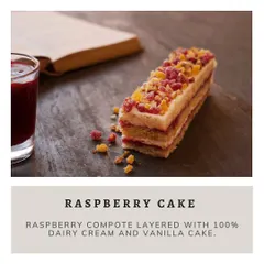 This is the L'inoui difference. While many bakeries use non-dairy synthetic cream, we insist on 100% pure dairy cream, as seen in our Raspberry Cake. It delivers a richer flavour and a healthier indulgence.