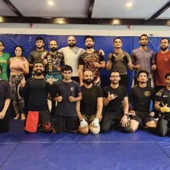 The squad after a tough Muay Thai seminar with Ashish and Prateek. You can see the satisfaction after a session packed with learning and hard work.