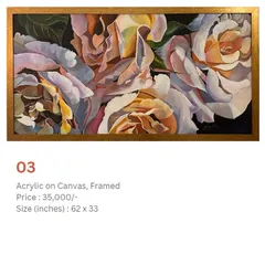 This panoramic acrylic painting focuses on the soft, layered petals of white and peach roses. The wide format makes it an ideal statement piece to hang above a sofa or headboard, bringing a sense of romance and elegance to the room.