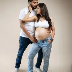 A modern, intimate portrait that feels real and unstaged. Dressed in casual denim, their connection is the focus. I love capturing these raw, tender moments that speak of a deep and comfortable love.