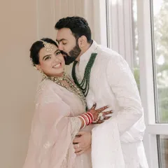 A beautiful moment captured between the bride and groom. Palak's natural, glowing makeup looks flawless up close, ensuring she felt confident and beautiful throughout her special day.