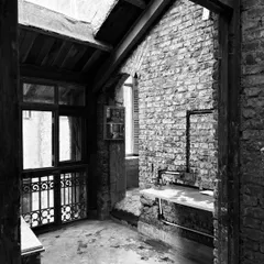 An early exploration of a new heritage project. The exposed brick, original window grill, and wooden beams offer a rich palette of 'Found' materials that will inform the narrative of this upcoming adaptive reuse project.