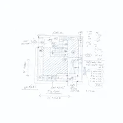An identical site plan sketch, complete with preliminary calculations and notes that guide the project's development.