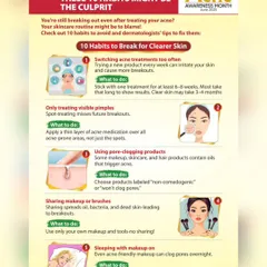 Are you battling acne? This infographic details 10 common habits that might be causing your breakouts, from using the wrong products to not cleaning your makeup brushes.