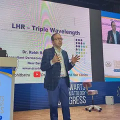 I often speak at national conferences to educate other dermatologists on the latest advancements. Here, I am presenting on Triple Wavelength Laser Hair Removal, which I use in my clinic because it is the gold standard for safety and effectiveness across all Indian skin tones.