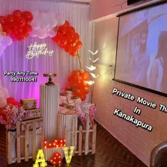My party hall in Kanakapura also features a private movie theater screen. You can celebrate a birthday and watch a movie with your friends and family.