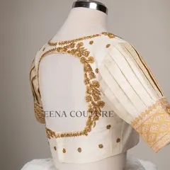 This video showcases an ivory-toned blouse with pleated puff sleeves and gold embroidery. It highlights the intricate handwork and traditional materials that go into every piece I create for my brides.