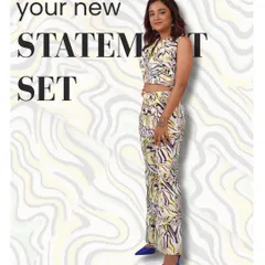 Your new statement set. This graphic showcases a bold printed co-ord set that's perfect for turning heads.