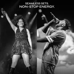 Seamless sets, non-stop energy. A graphic celebrating the back-to-back performances of Sunidhi Chauhan and Badshah at Parul University.