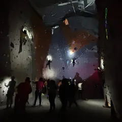 A glimpse of the magic from our Night Climbing event. The gym transforms into a unique playground, with climbers using headlamps to navigate routes in the dark.